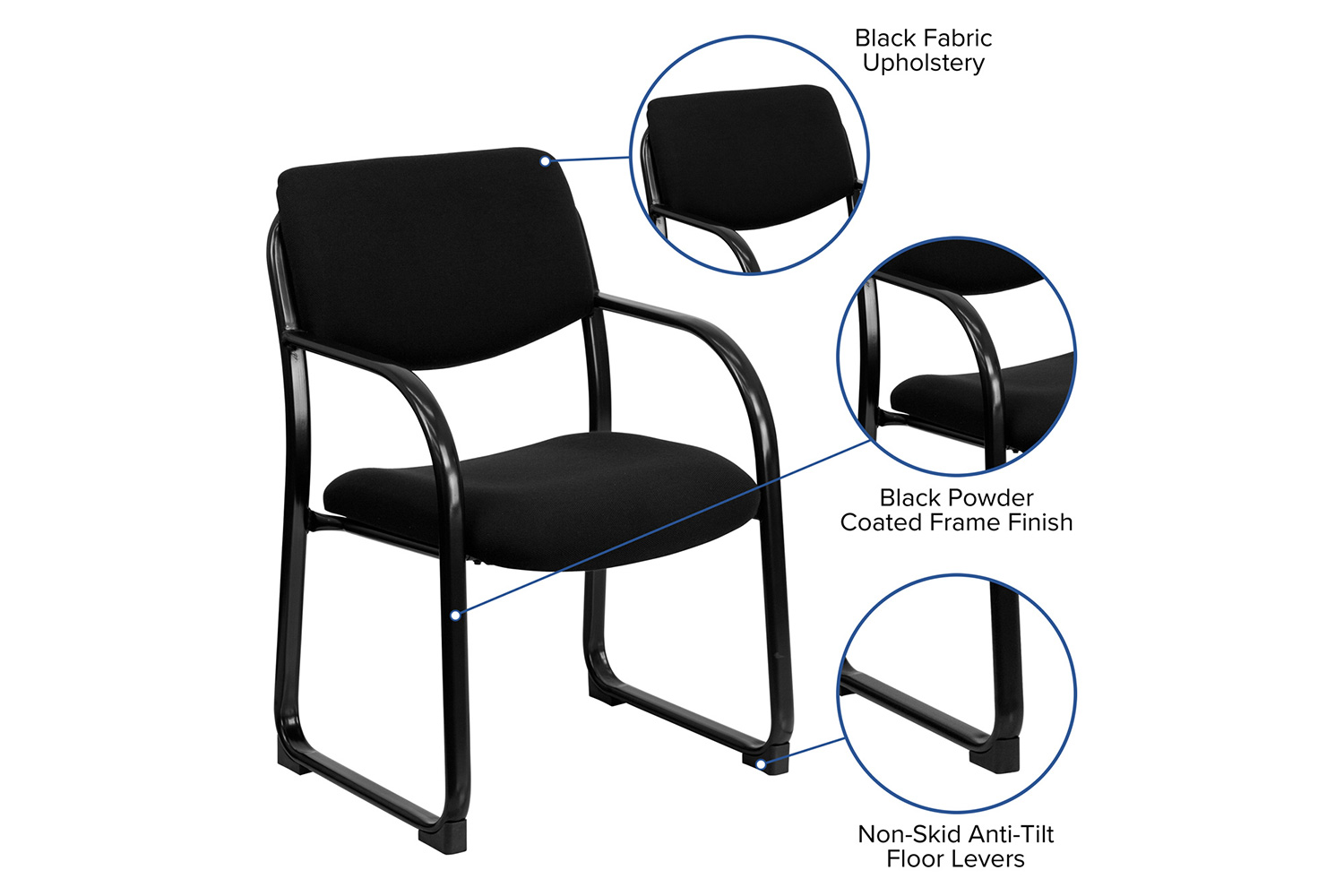 BLNK Richie Fabric Executive Side Reception Chair with Sled Base - Black