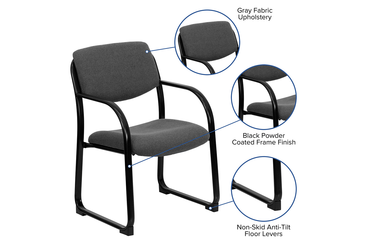 BLNK Richie Fabric Executive Side Reception Chair with Sled Base - Gray
