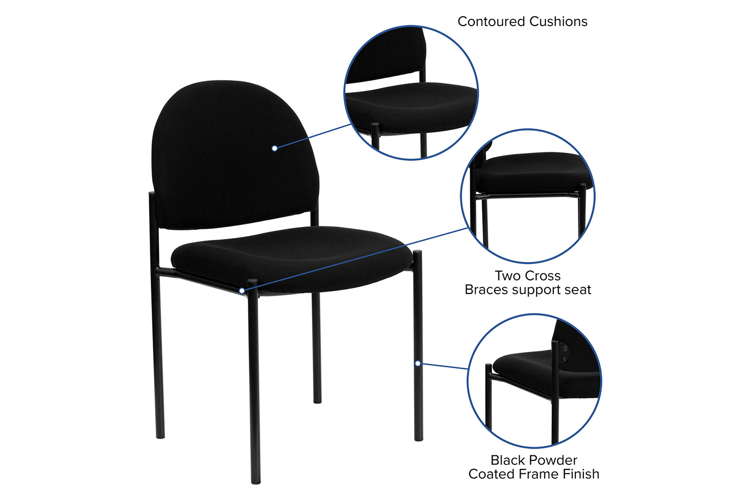 BLNK Tania Comfort Fabric Stackable Steel Side Reception Chair - Black