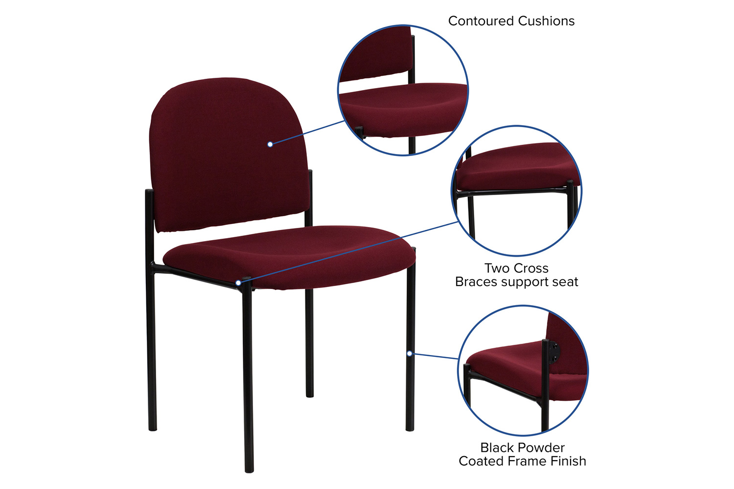 BLNK Tania Comfort Fabric Stackable Steel Side Reception Chair - Burgundy