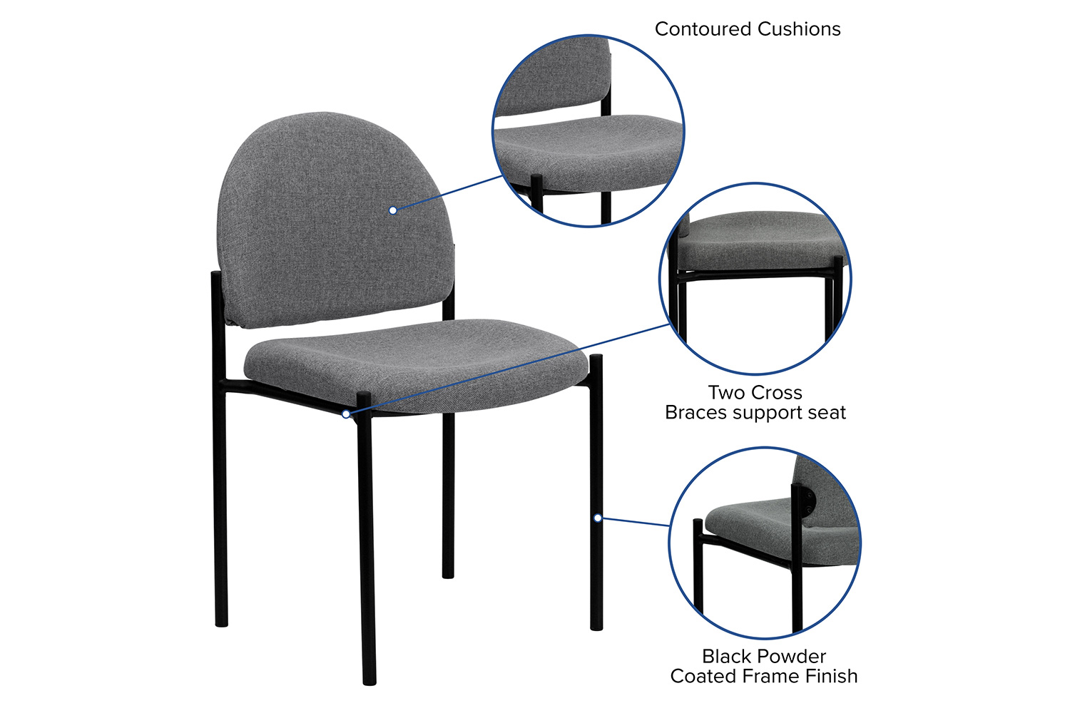 BLNK Tania Comfort Fabric Stackable Steel Side Reception Chair - Gray