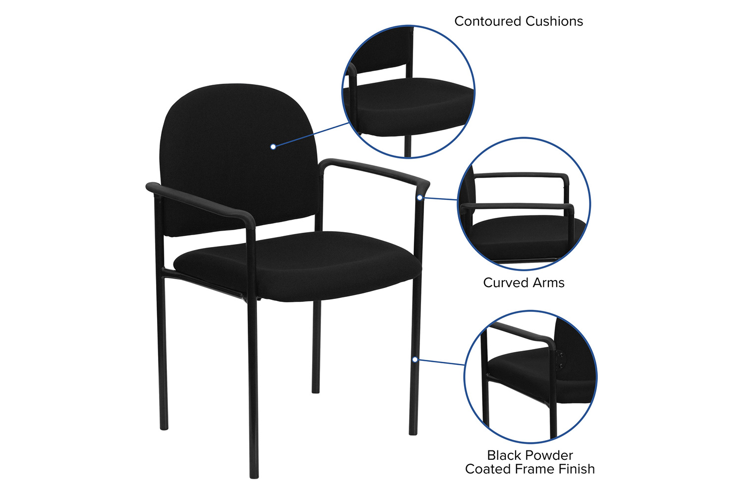 BLNK Tiffany Comfort Fabric Stackable Steel Side Reception Chair with Arms - Black