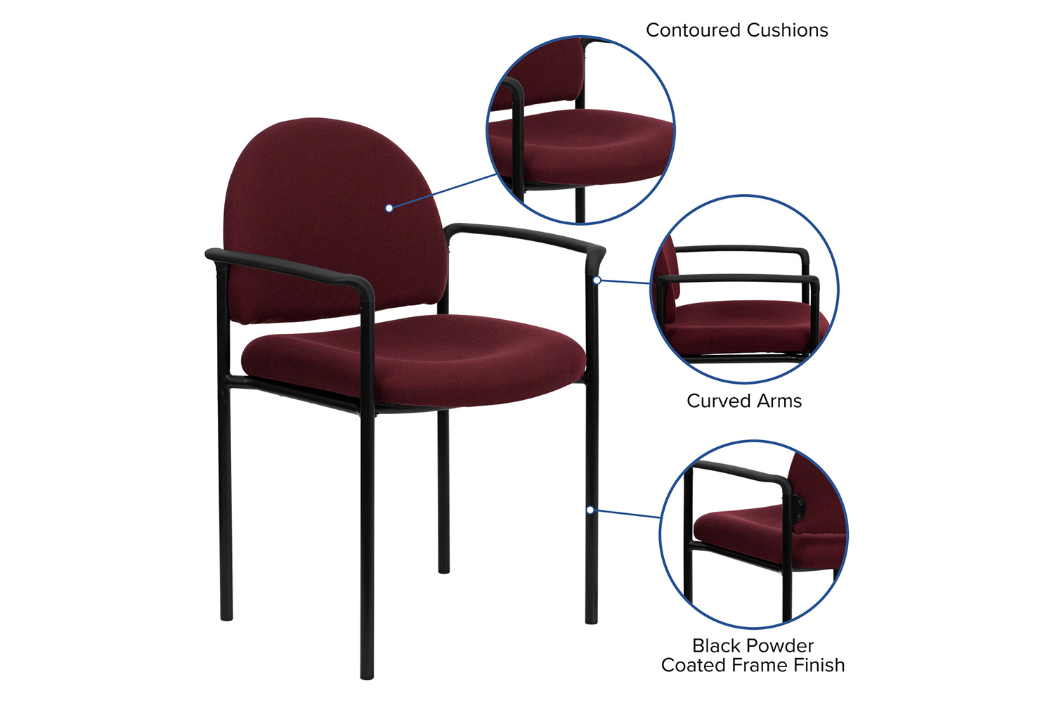 BLNK Tiffany Comfort Fabric Stackable Steel Side Reception Chair with Arms - Burgundy