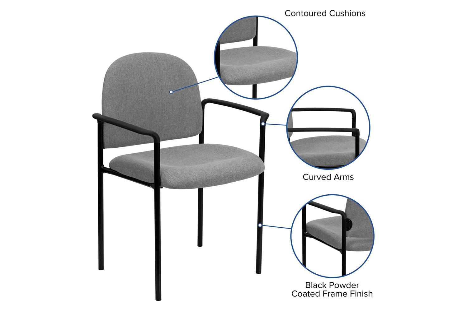BLNK Tiffany Comfort Fabric Stackable Steel Side Reception Chair with Arms - Gray
