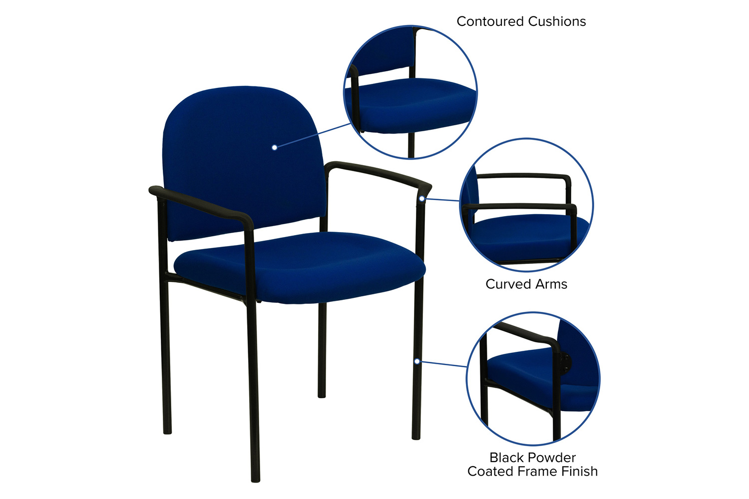 BLNK Tiffany Comfort Fabric Stackable Steel Side Reception Chair with Arms - Navy