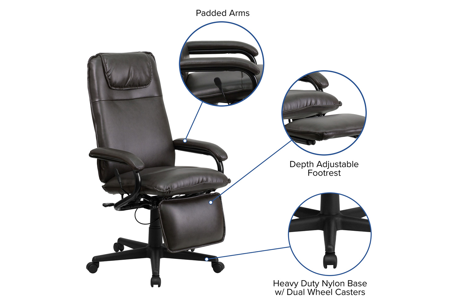 BLNK Robert LeatherSoft High-Back Executive Reclining Ergonomic Swivel Office Chair with Arms - Brown
