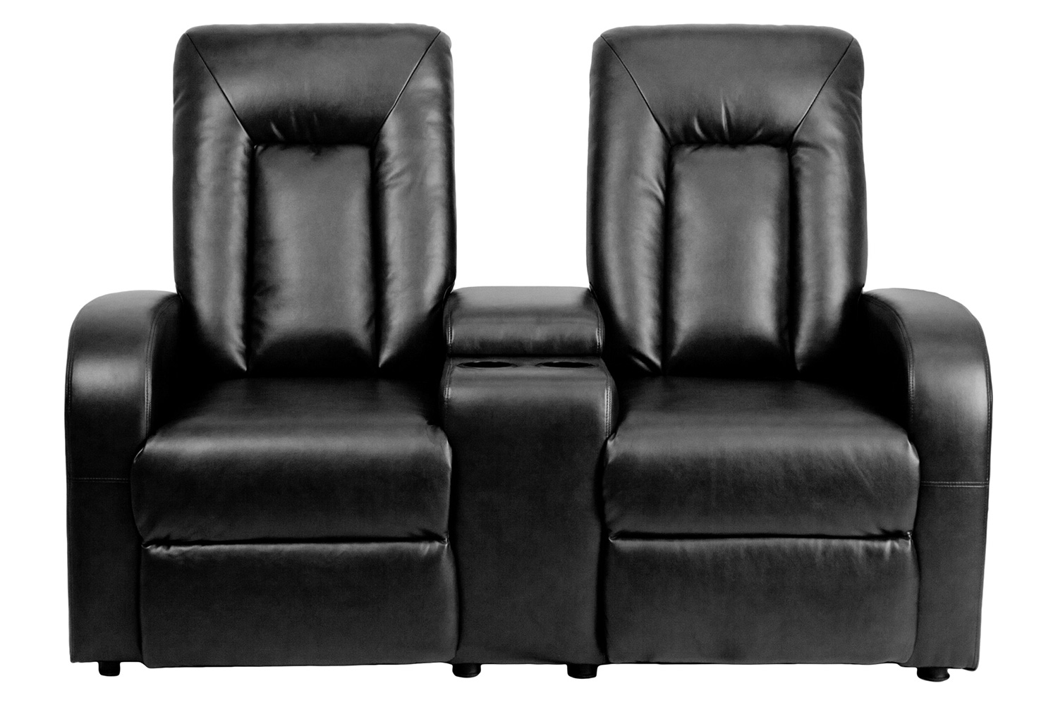 BLNK Eclipse Series LeatherSoft 2-Seat Push Button Motorized Reclining Theater Seating Unit with Cup Holders - Black