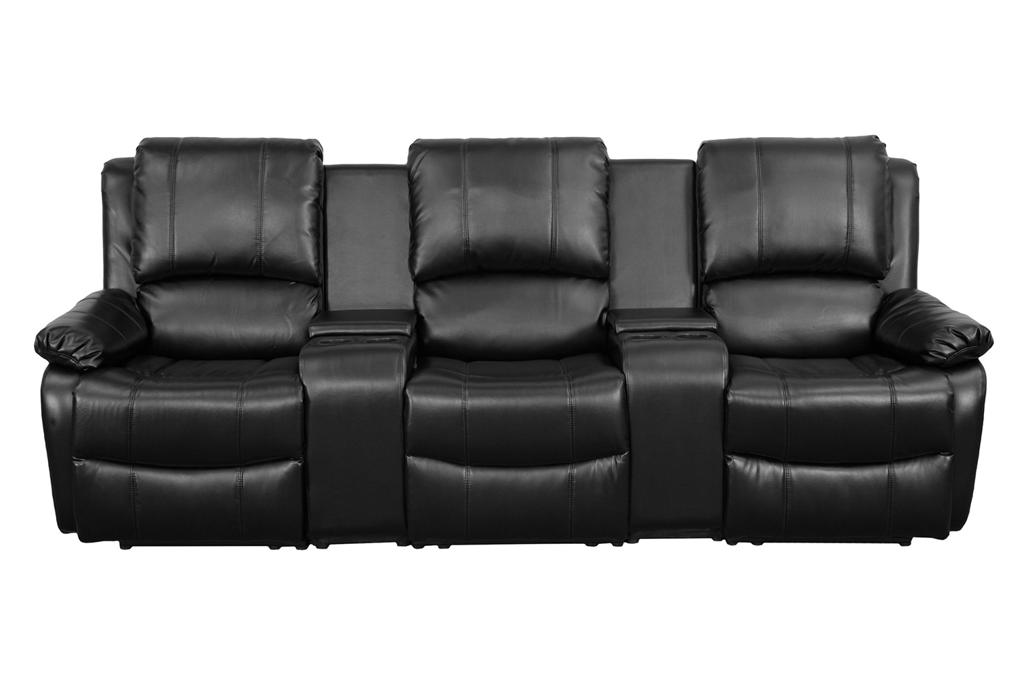 BLNK Allure Series LeatherSoft 2-Seat Reclining Pillow Back Theater Seating Unit with Cup Holders - Black