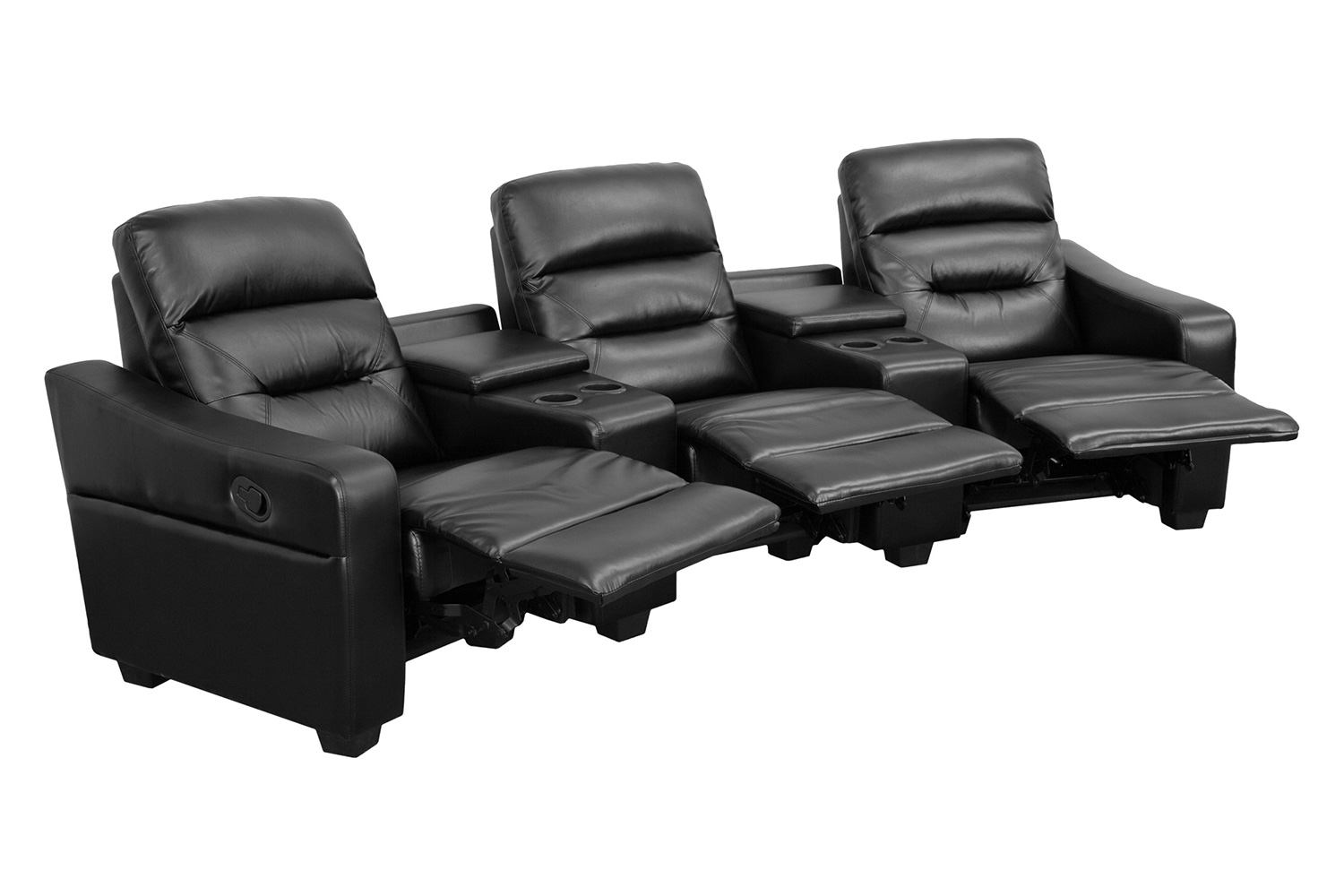 BLNK - Futura Series LeatherSoft 3-Seat Reclining Theater Seating Unit with Cup Holders