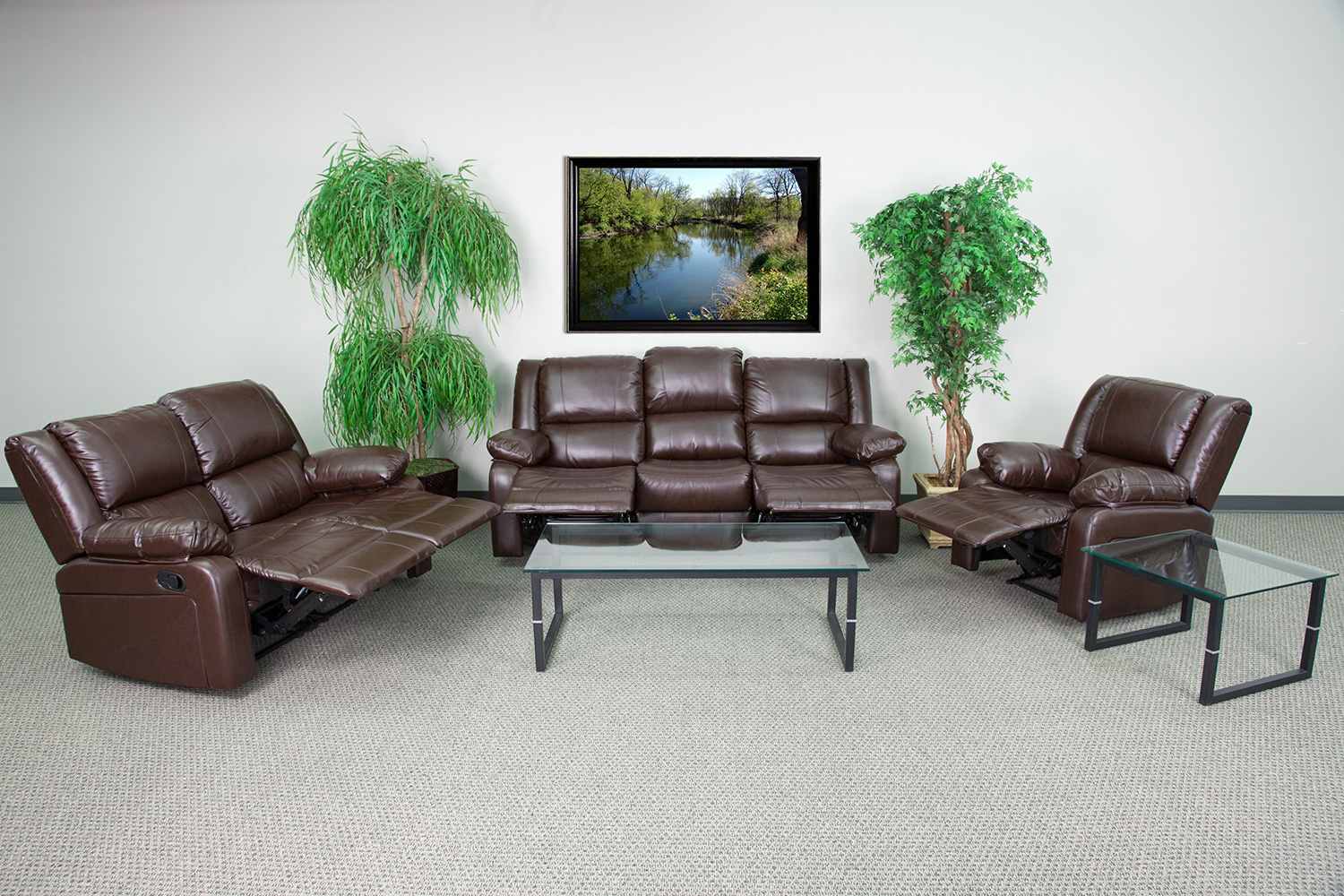 BLNK Harmony Series LeatherSoft Reclining Sofa Set - Brown