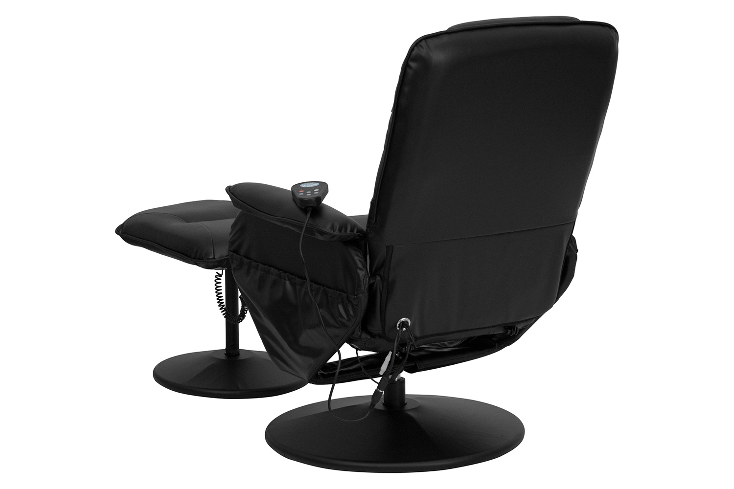 BLNK - Cason Massaging Adjustable Recliner with Deep Side Pockets and Ottoman with Wrapped Base in Black LeatherSoft
