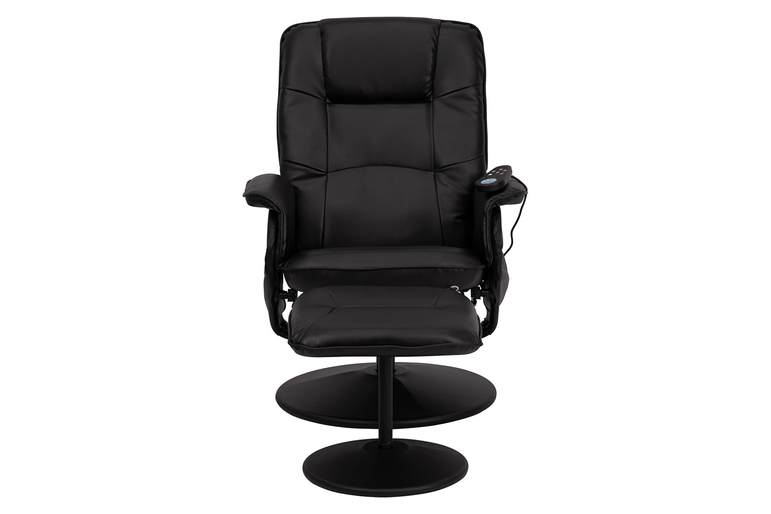 BLNK - Cason Massaging Adjustable Recliner with Deep Side Pockets and Ottoman with Wrapped Base in Black LeatherSoft