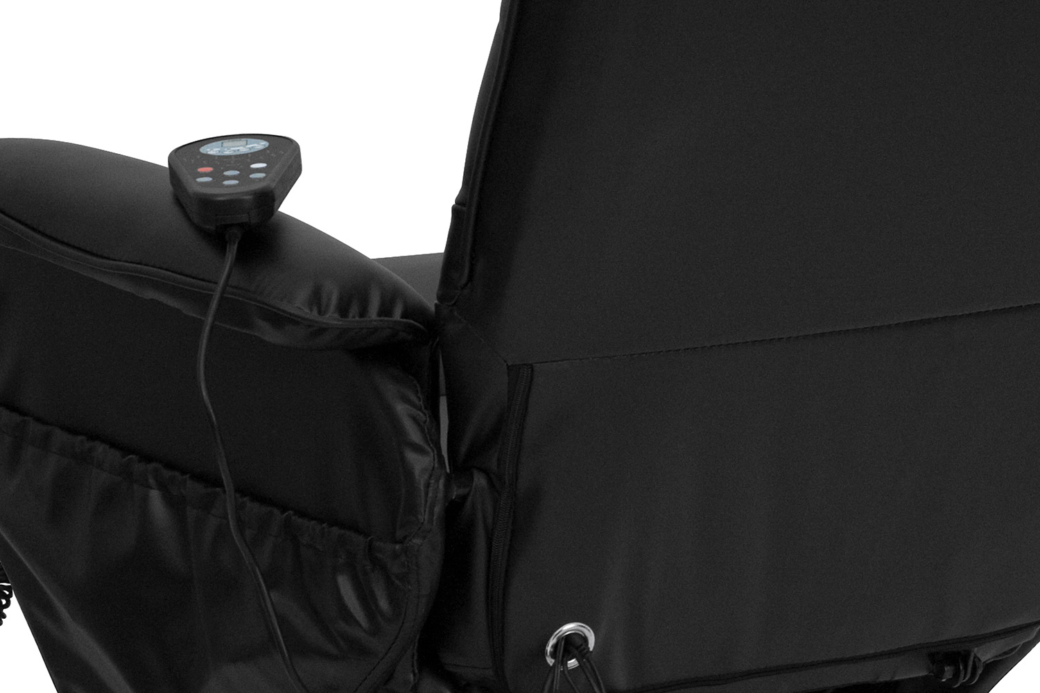 BLNK - Cason Massaging Adjustable Recliner with Deep Side Pockets and Ottoman with Wrapped Base in Black LeatherSoft