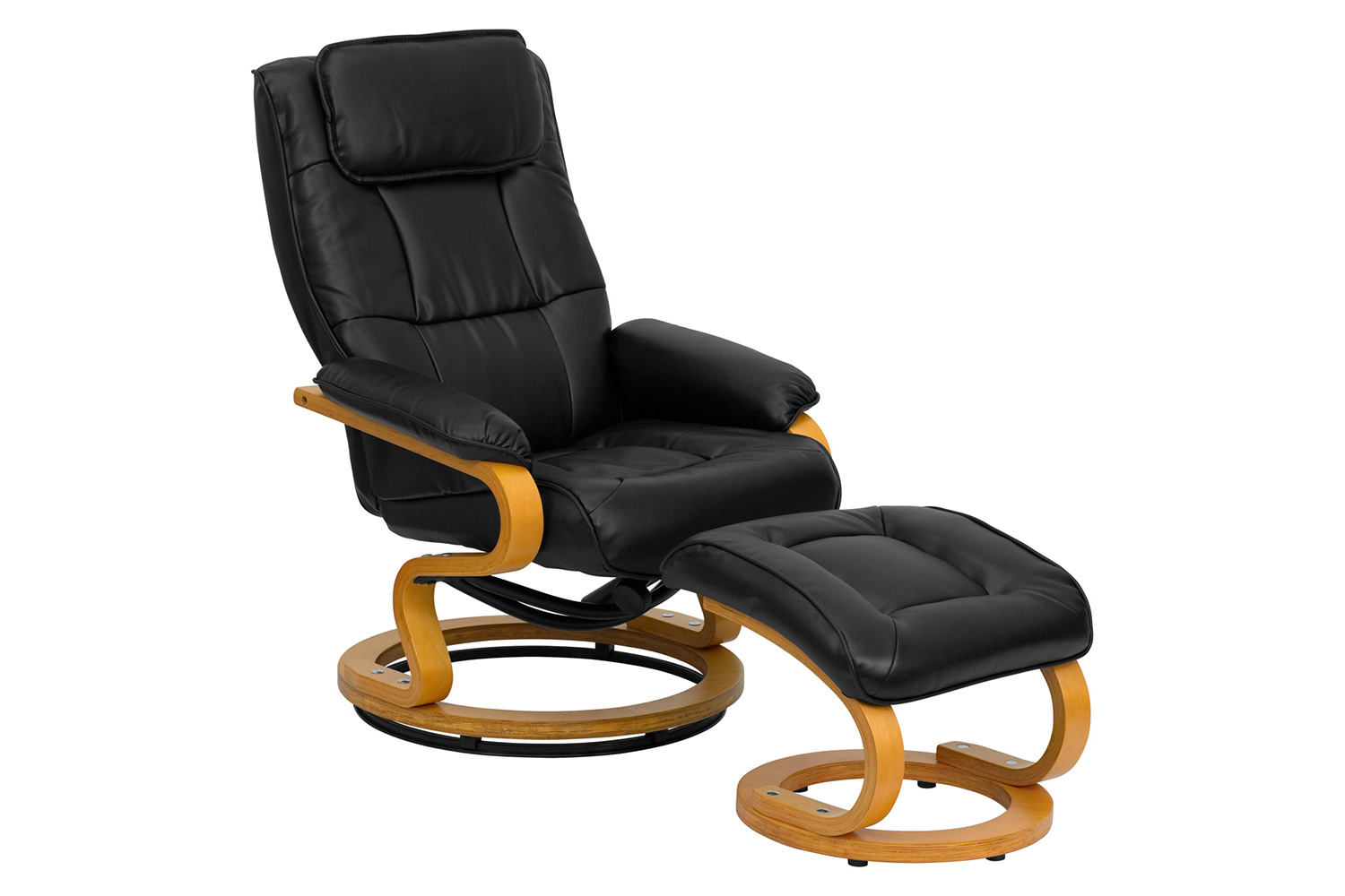 BLNK - Davies LeatherSoft Contemporary Adjustable Recliner and Ottoman with Swivel Maple Wood Base