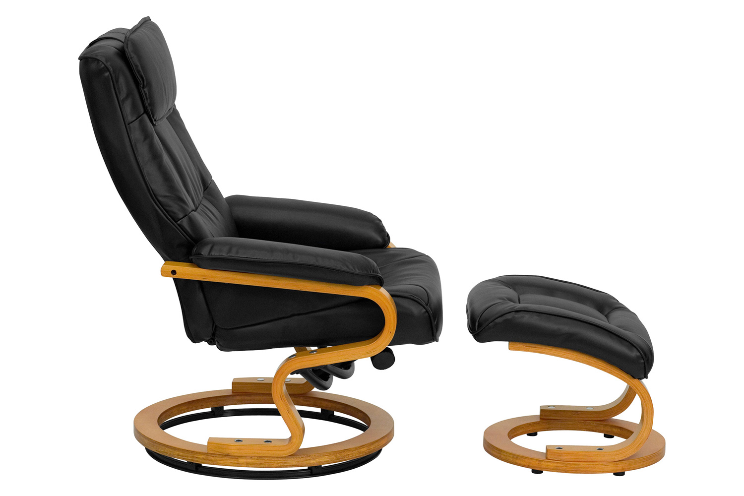 BLNK Davies LeatherSoft Contemporary Adjustable Recliner and Ottoman with Swivel Maple Wood Base - Black