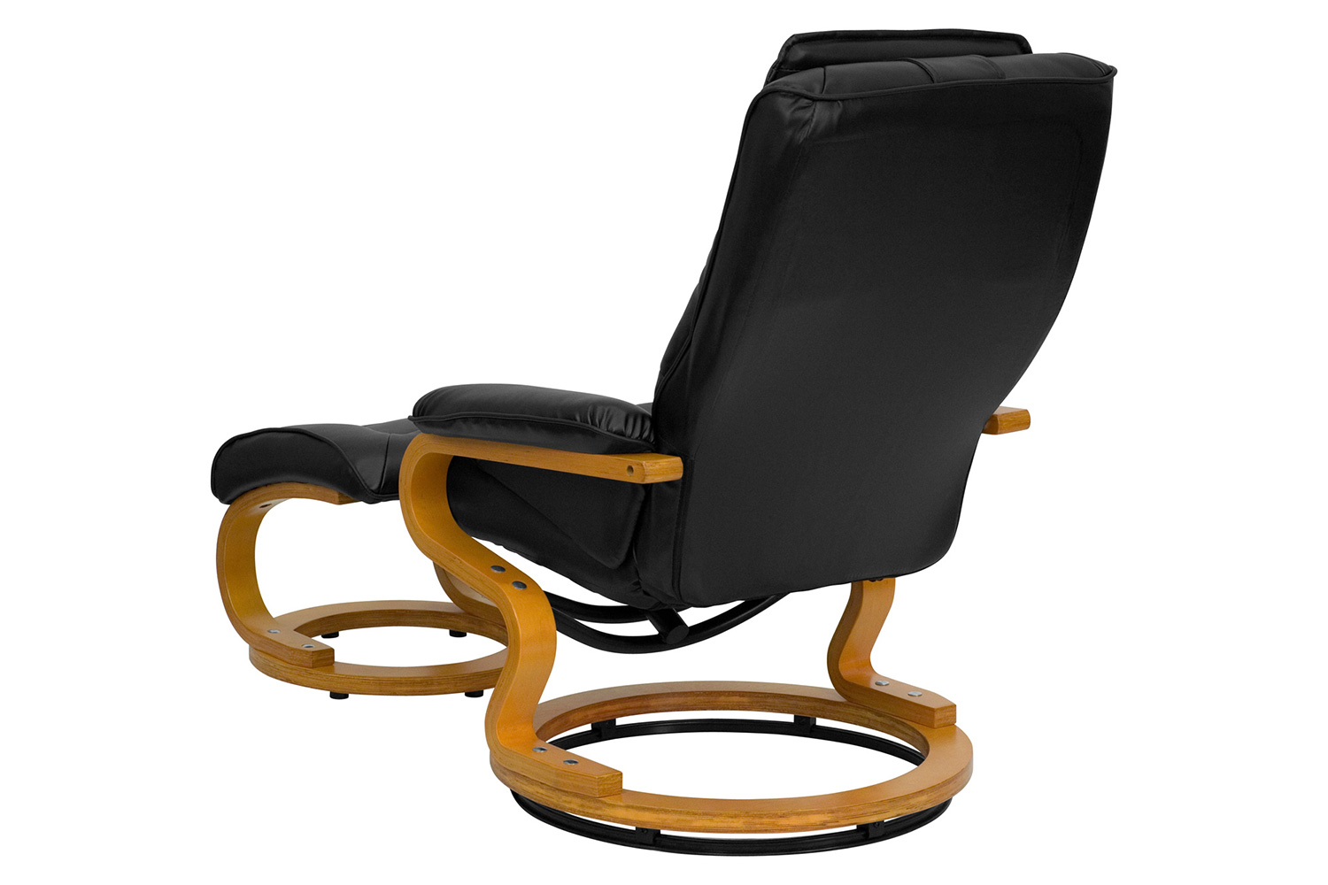 BLNK Davies LeatherSoft Contemporary Adjustable Recliner and Ottoman with Swivel Maple Wood Base - Black