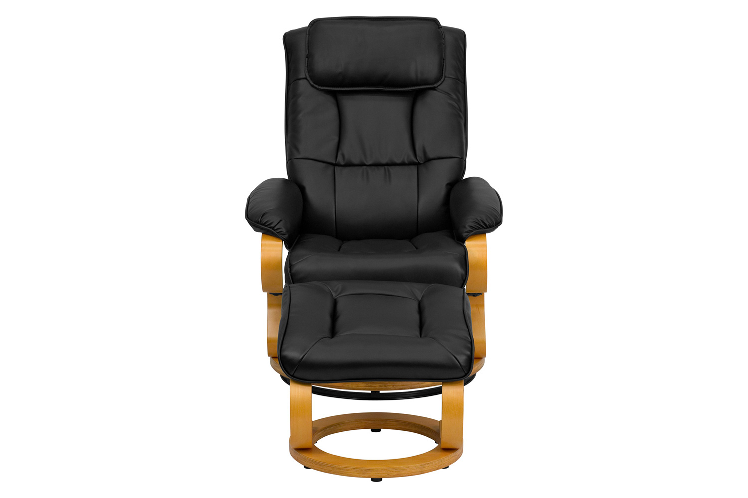 BLNK Davies LeatherSoft Contemporary Adjustable Recliner and Ottoman with Swivel Maple Wood Base - Black