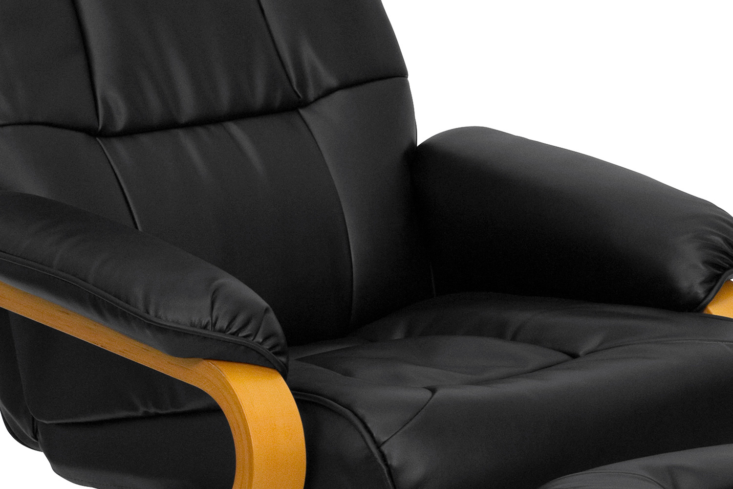 BLNK Davies LeatherSoft Contemporary Adjustable Recliner and Ottoman with Swivel Maple Wood Base - Black