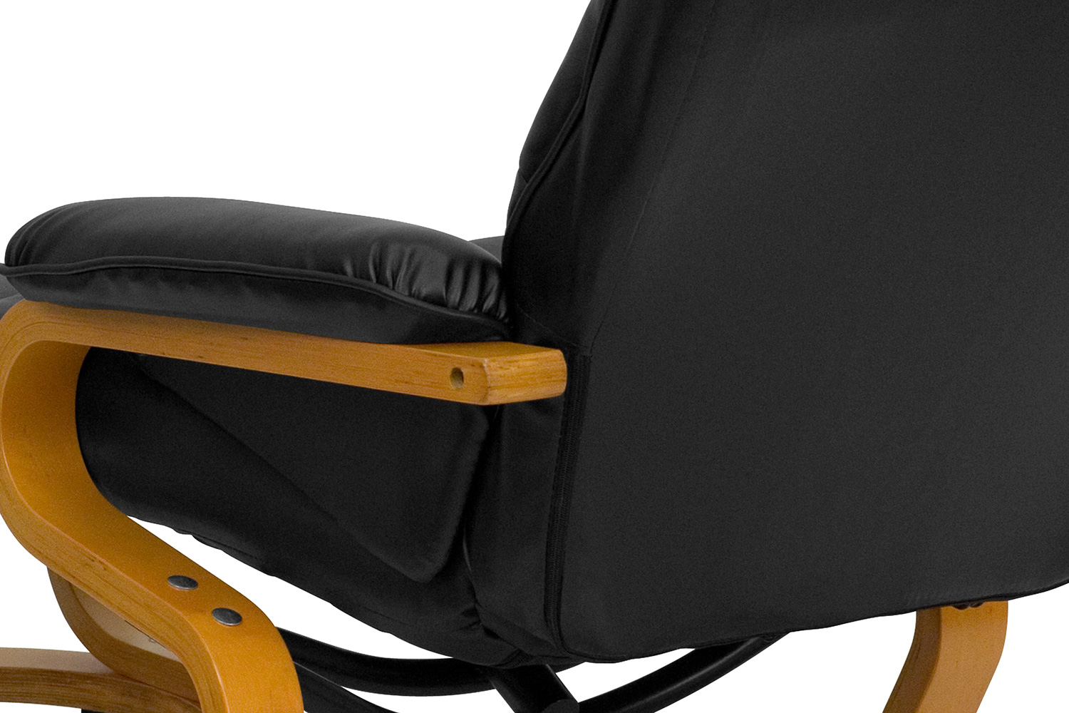 BLNK Davies LeatherSoft Contemporary Adjustable Recliner and Ottoman with Swivel Maple Wood Base - Black