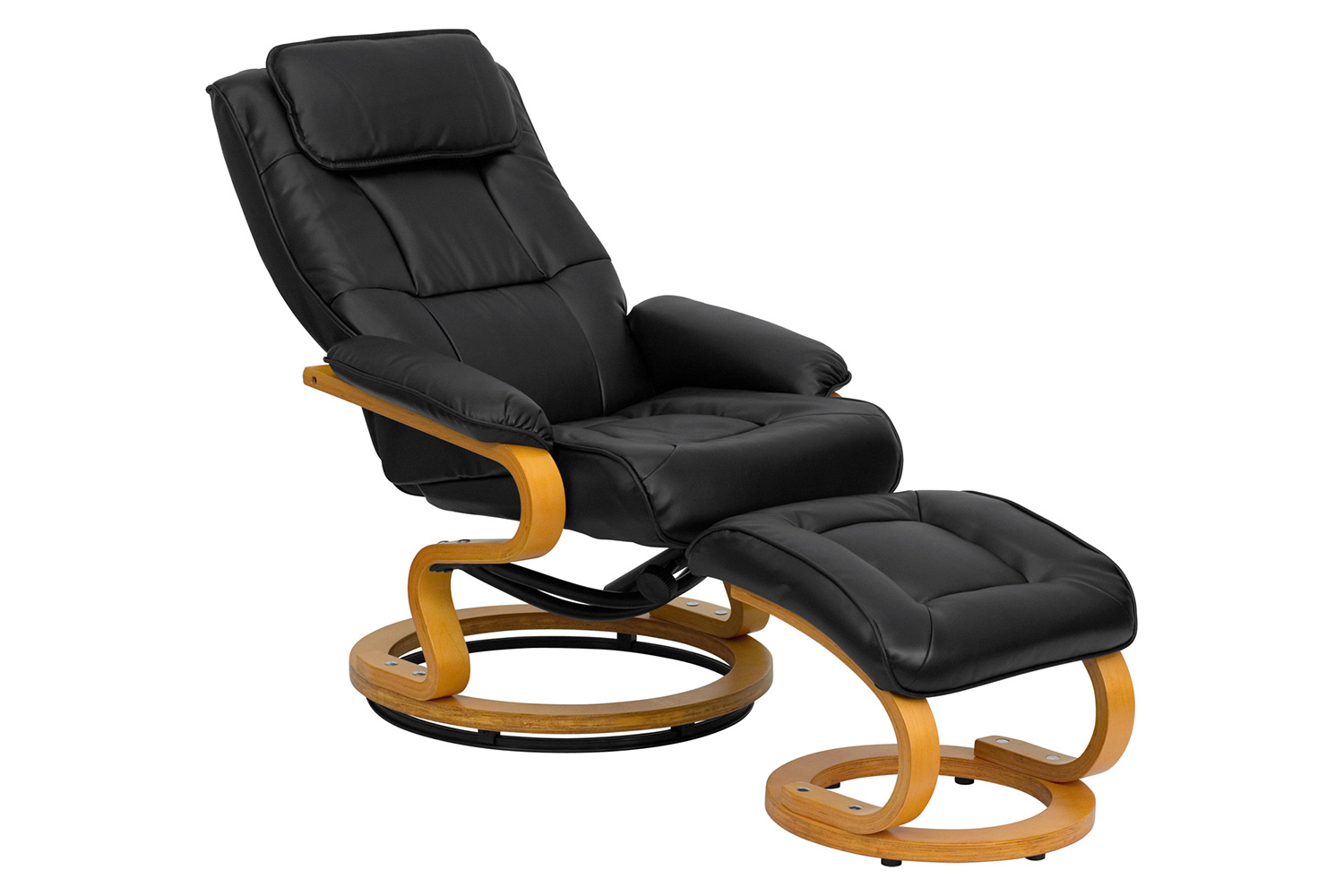 BLNK Davies LeatherSoft Contemporary Adjustable Recliner and Ottoman with Swivel Maple Wood Base - Black