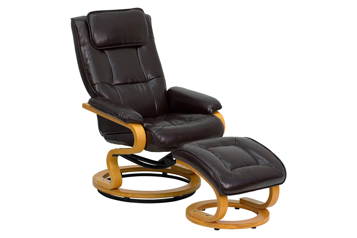 BLNK Davies LeatherSoft Contemporary Adjustable Recliner and Ottoman with Swivel Maple Wood Base - Brown
