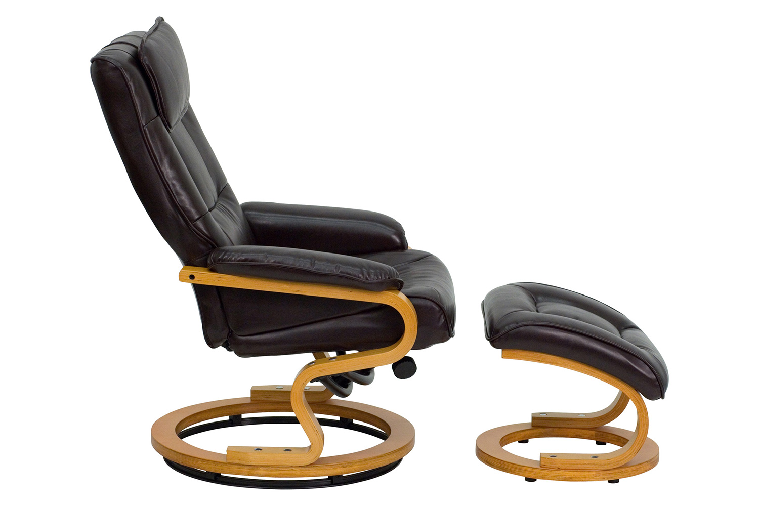 BLNK Davies LeatherSoft Contemporary Adjustable Recliner and Ottoman with Swivel Maple Wood Base - Brown