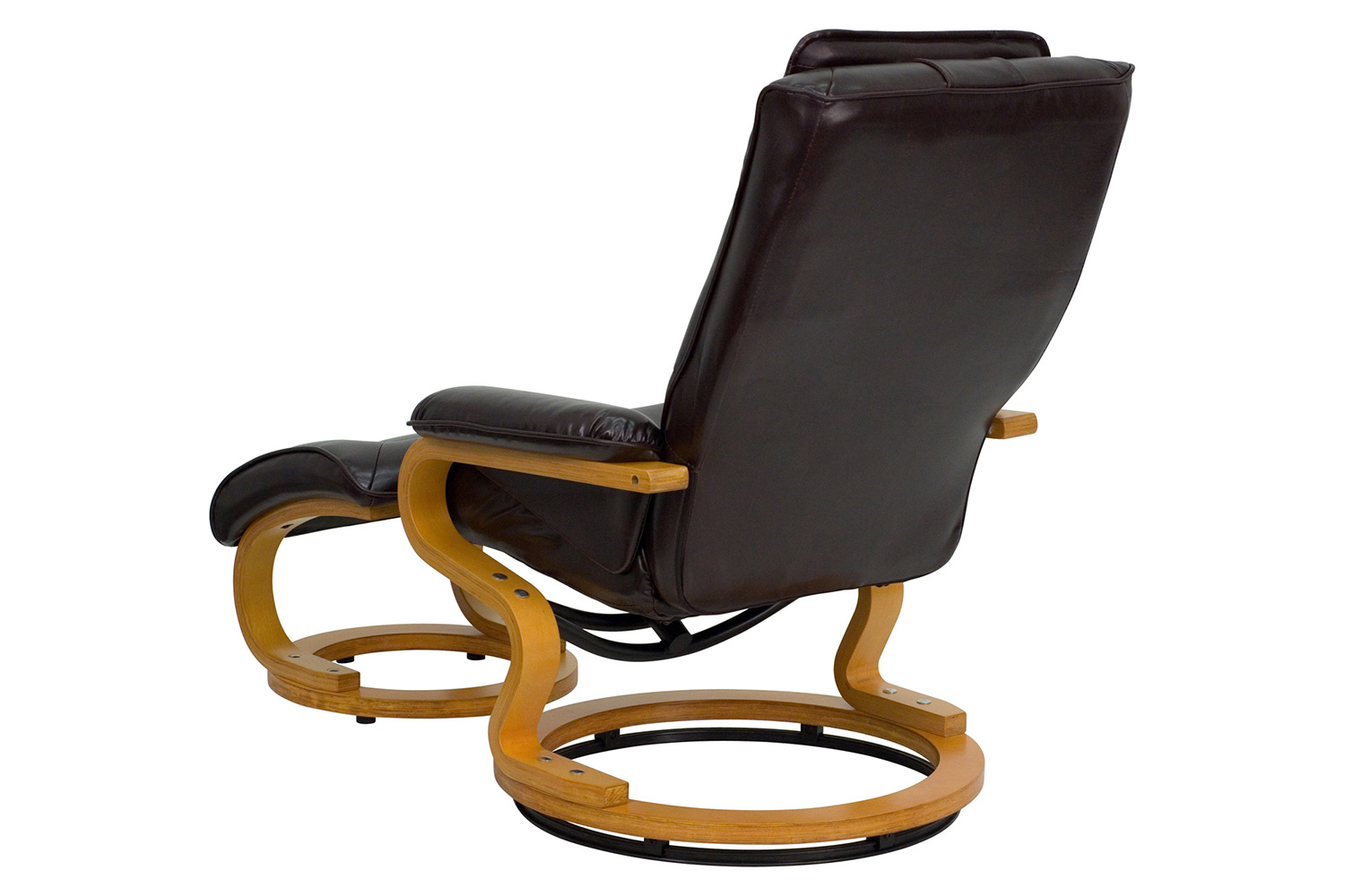 BLNK Davies LeatherSoft Contemporary Adjustable Recliner and Ottoman with Swivel Maple Wood Base - Brown