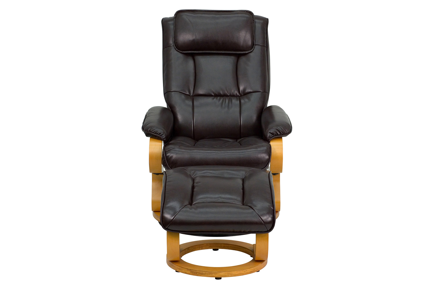 BLNK Davies LeatherSoft Contemporary Adjustable Recliner and Ottoman with Swivel Maple Wood Base - Brown