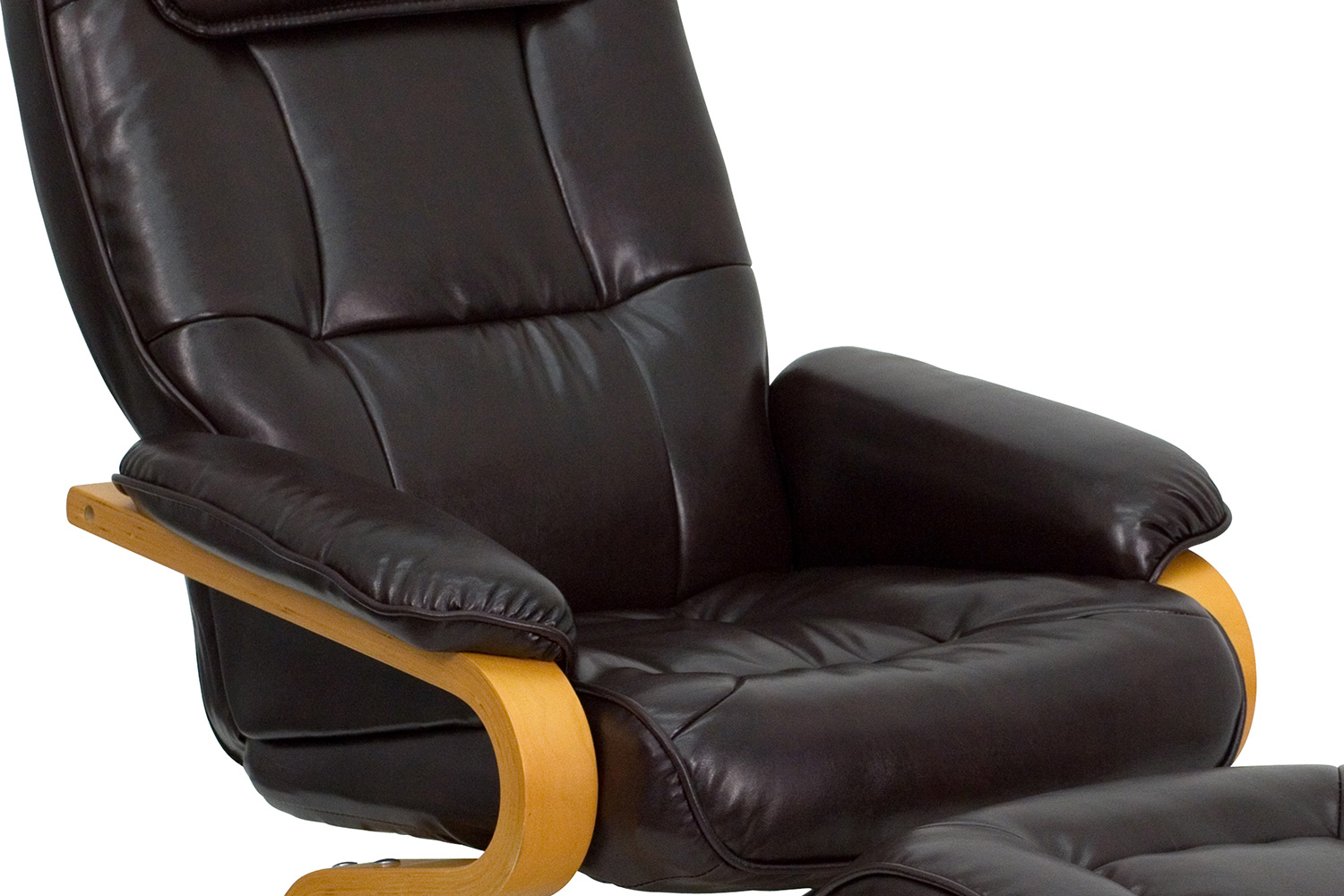 BLNK Davies LeatherSoft Contemporary Adjustable Recliner and Ottoman with Swivel Maple Wood Base - Brown