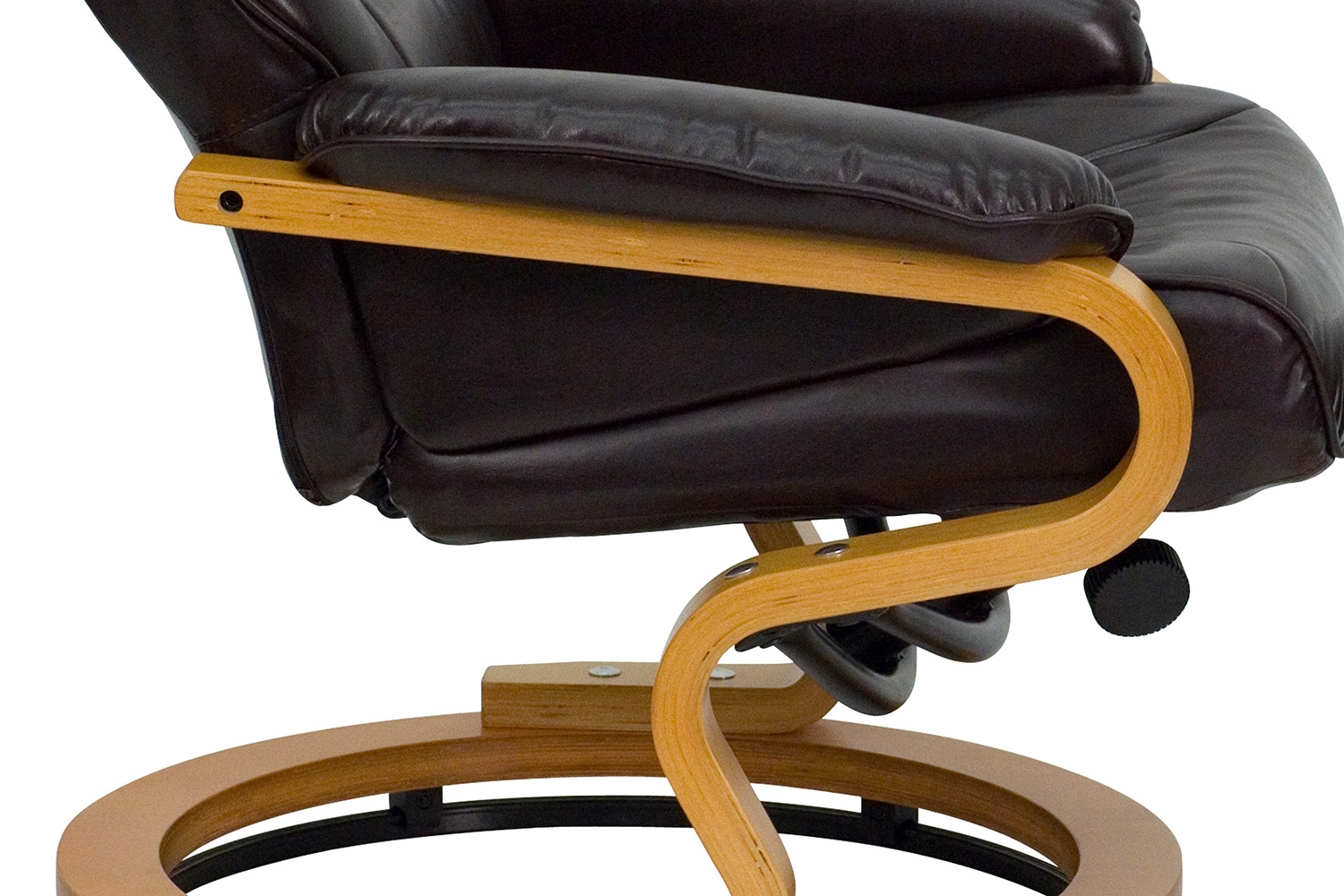 BLNK Davies LeatherSoft Contemporary Adjustable Recliner and Ottoman with Swivel Maple Wood Base - Brown