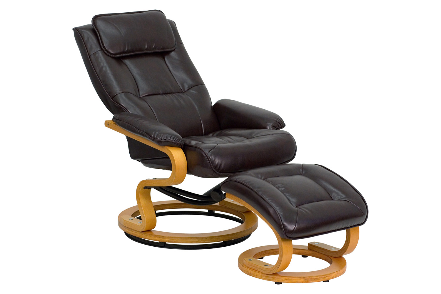 BLNK Davies LeatherSoft Contemporary Adjustable Recliner and Ottoman with Swivel Maple Wood Base - Brown