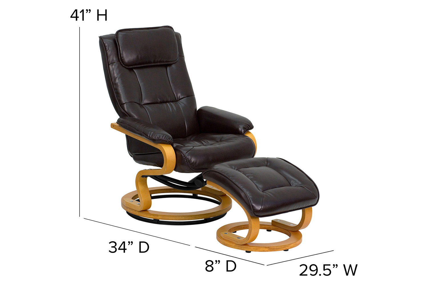 BLNK Davies LeatherSoft Contemporary Adjustable Recliner and Ottoman with Swivel Maple Wood Base - Brown