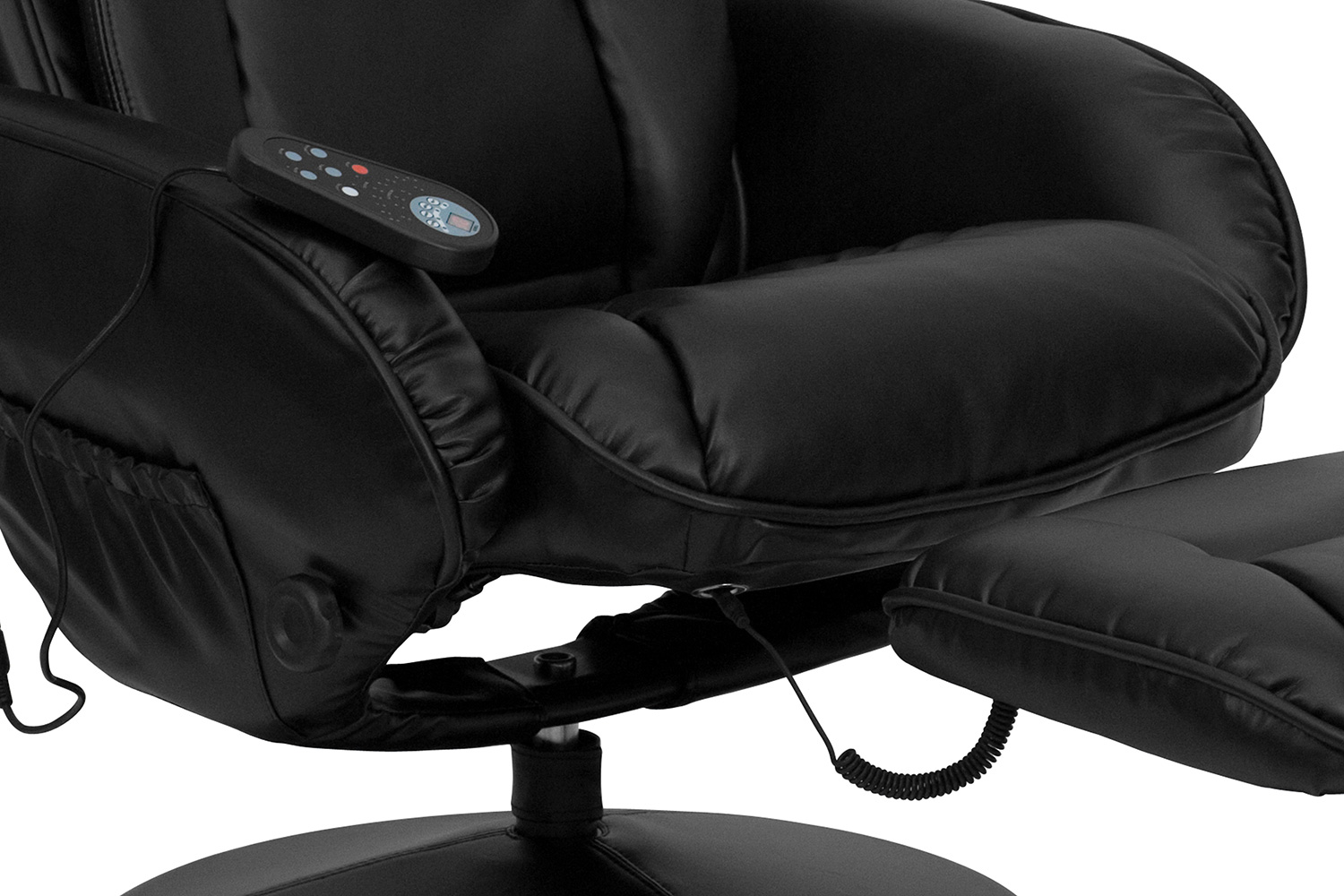 BLNK - Poppy Massaging Multi-Position Plush Recliner with Side Pocket and Ottoman in Black LeatherSoft