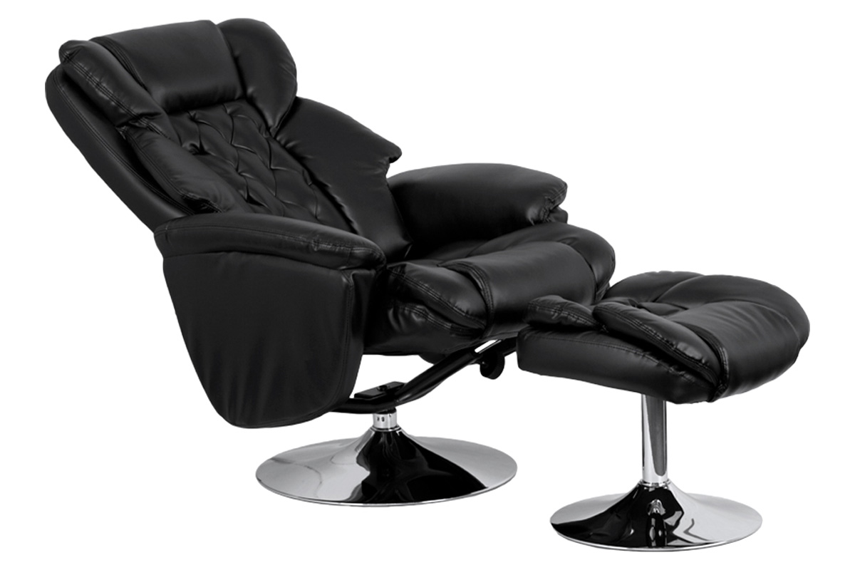 BLNK - Wills Transitional Multi-Position Recliner and Ottoman with Chrome Base in Black LeatherSoft