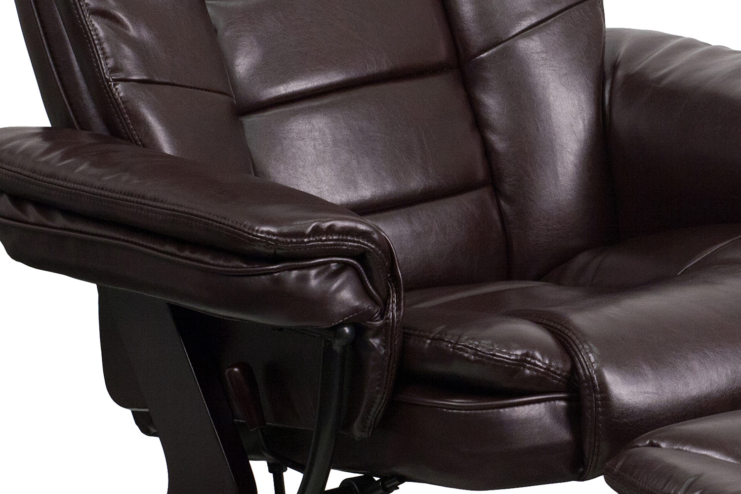BLNK Bali LeatherSoft Contemporary Multi-Position Recliner with Horizontal Stitching and Ottoman with Swivel Mahogany Wood Base - Brown