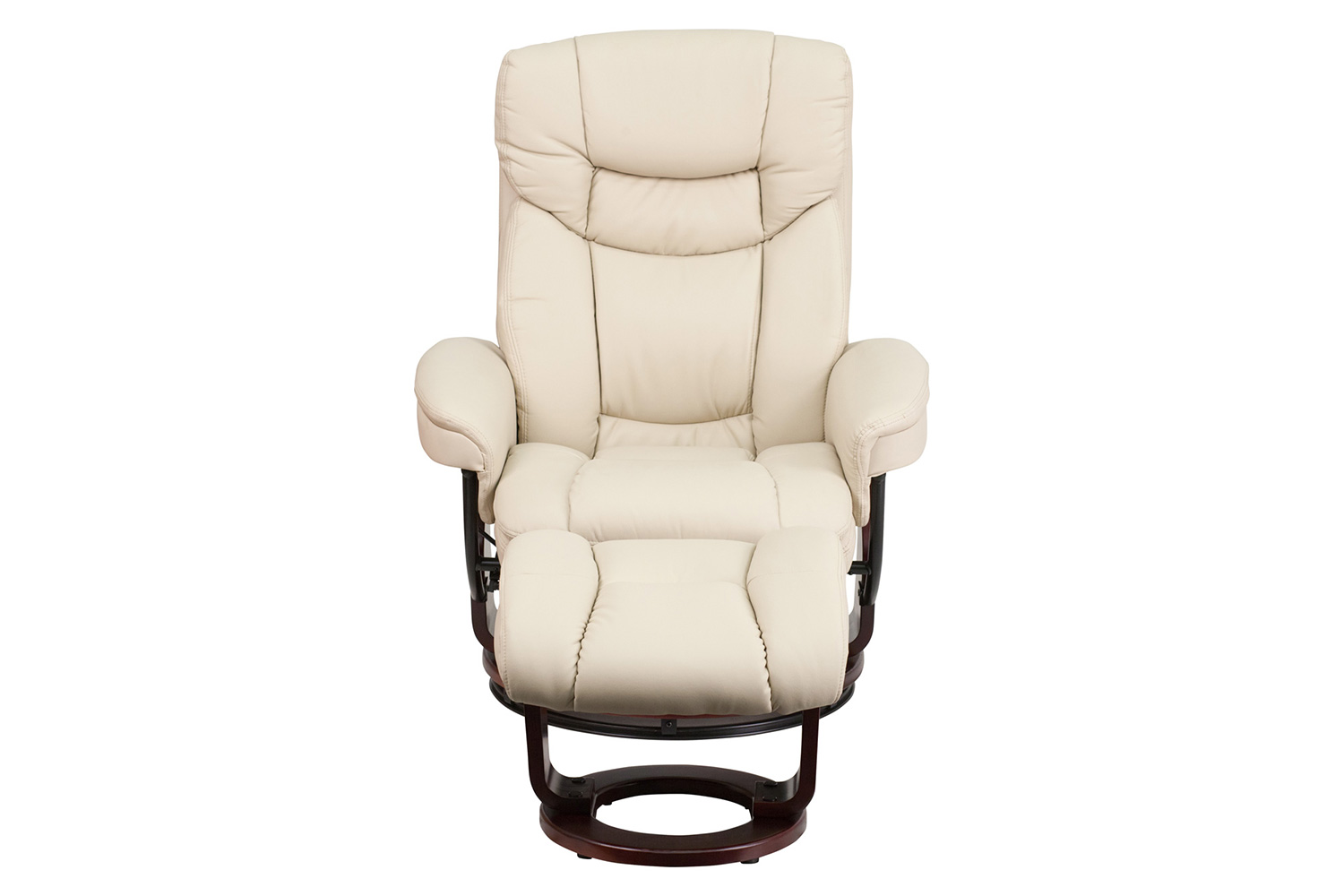BLNK Allie LeatherSoft Contemporary Multi-Position Recliner and Curved Ottoman with Swivel Mahogany Wood Base - Beige