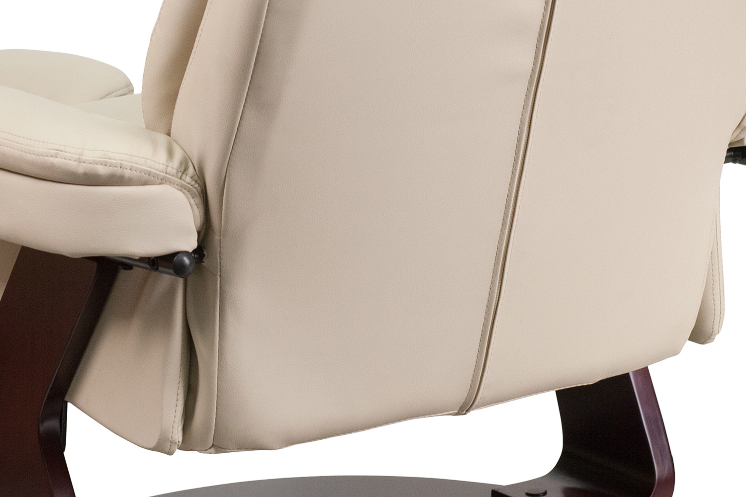 BLNK Allie LeatherSoft Contemporary Multi-Position Recliner and Curved Ottoman with Swivel Mahogany Wood Base - Beige