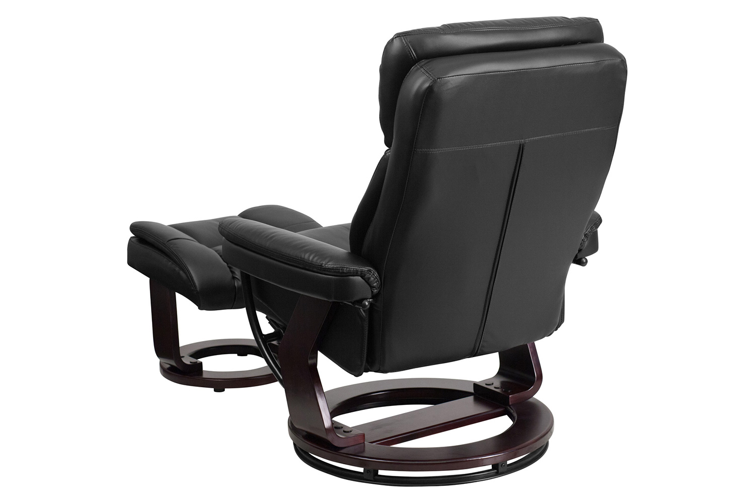 BLNK Allie LeatherSoft Contemporary Multi-Position Recliner and Curved Ottoman with Swivel Mahogany Wood Base - Black