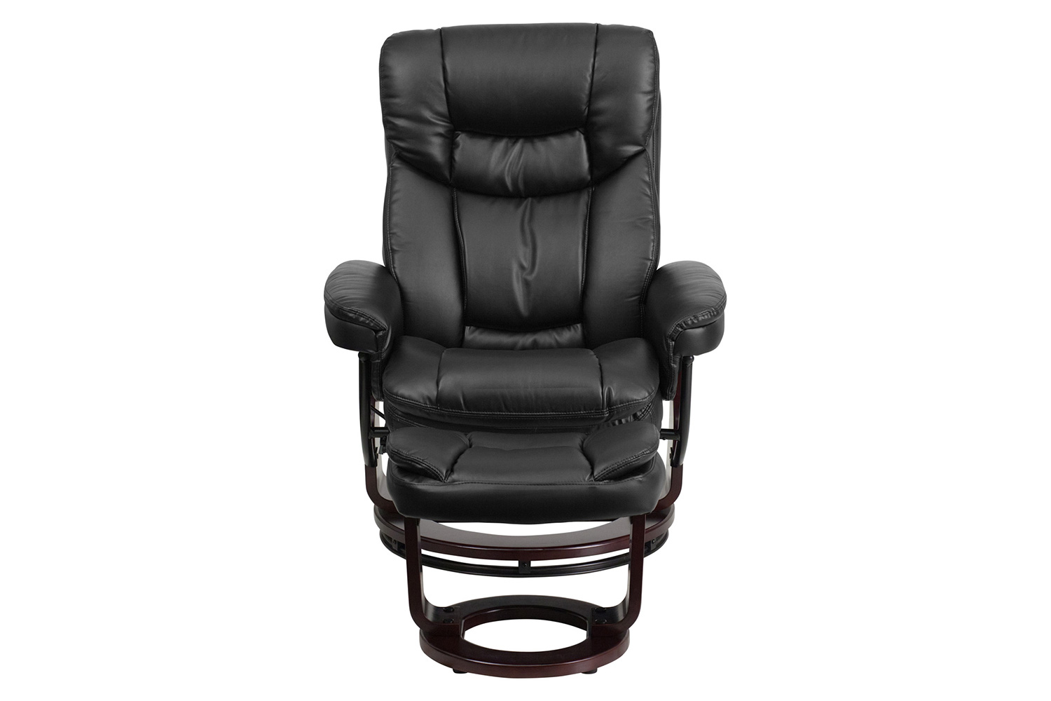 BLNK Allie LeatherSoft Contemporary Multi-Position Recliner and Curved Ottoman with Swivel Mahogany Wood Base - Black