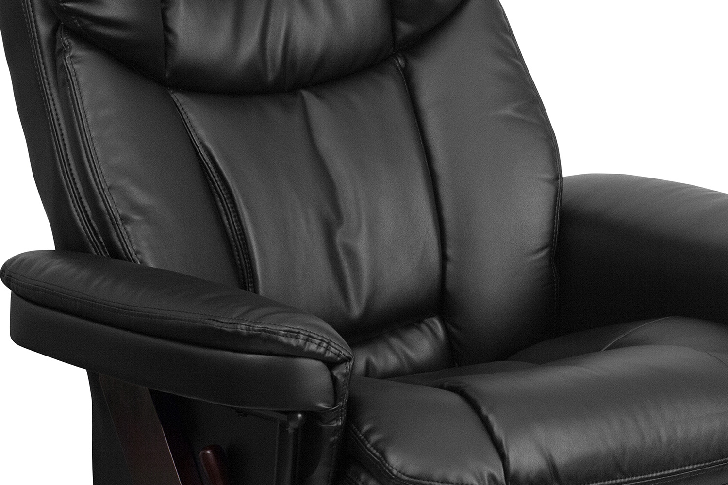 BLNK Allie LeatherSoft Contemporary Multi-Position Recliner and Curved Ottoman with Swivel Mahogany Wood Base - Black