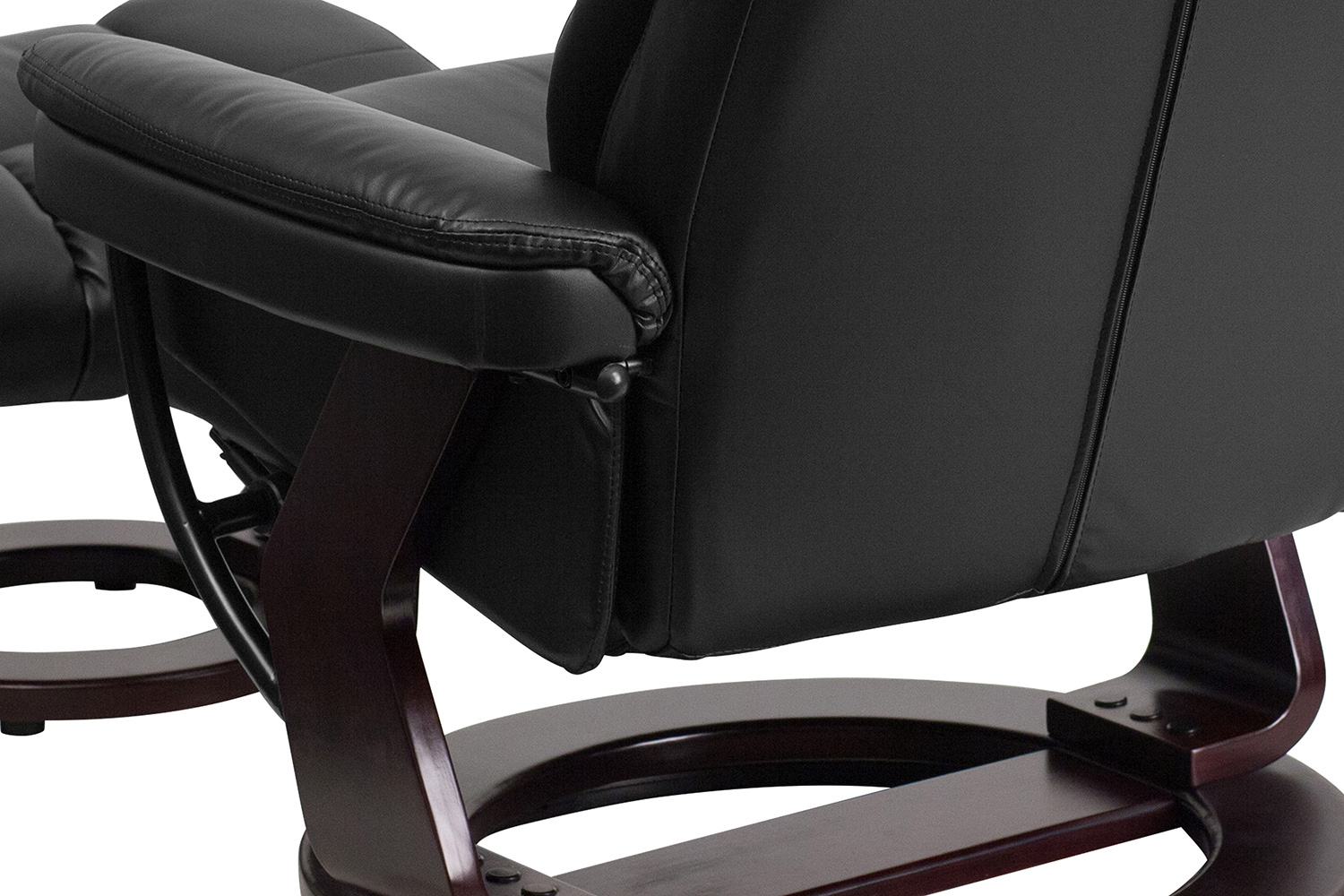 BLNK Allie LeatherSoft Contemporary Multi-Position Recliner and Curved Ottoman with Swivel Mahogany Wood Base - Black