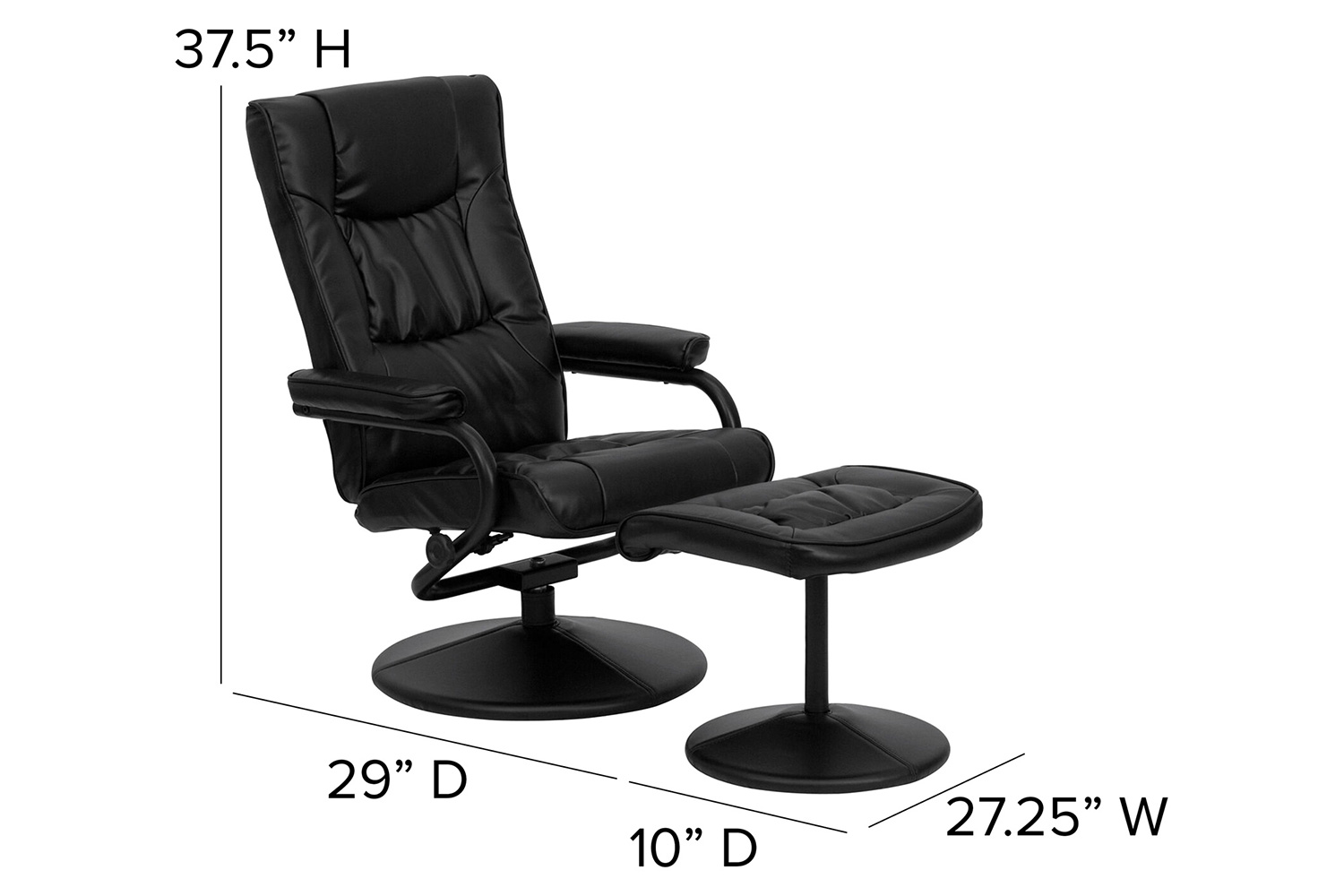 BLNK Rachel LeatherSoft Contemporary Multi-Position Recliner and Ottoman with Wrapped Base - Black