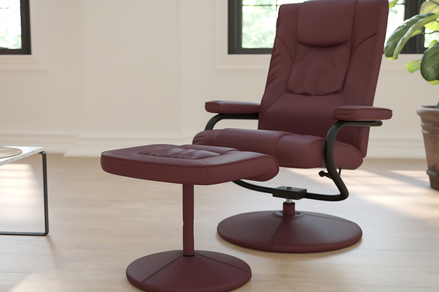 BLNK - Rachel LeatherSoft Contemporary Multi-Position Recliner and Ottoman with Wrapped Base