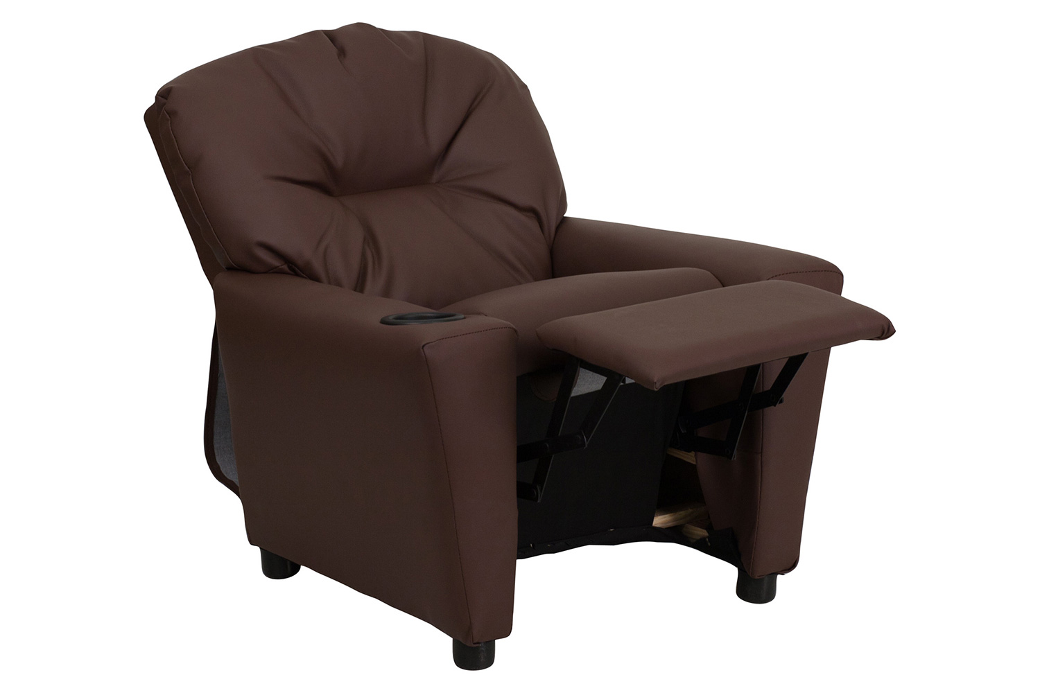BLNK Chandler LeatherSoft Contemporary Kids Recliner with Cup Holder - Brown