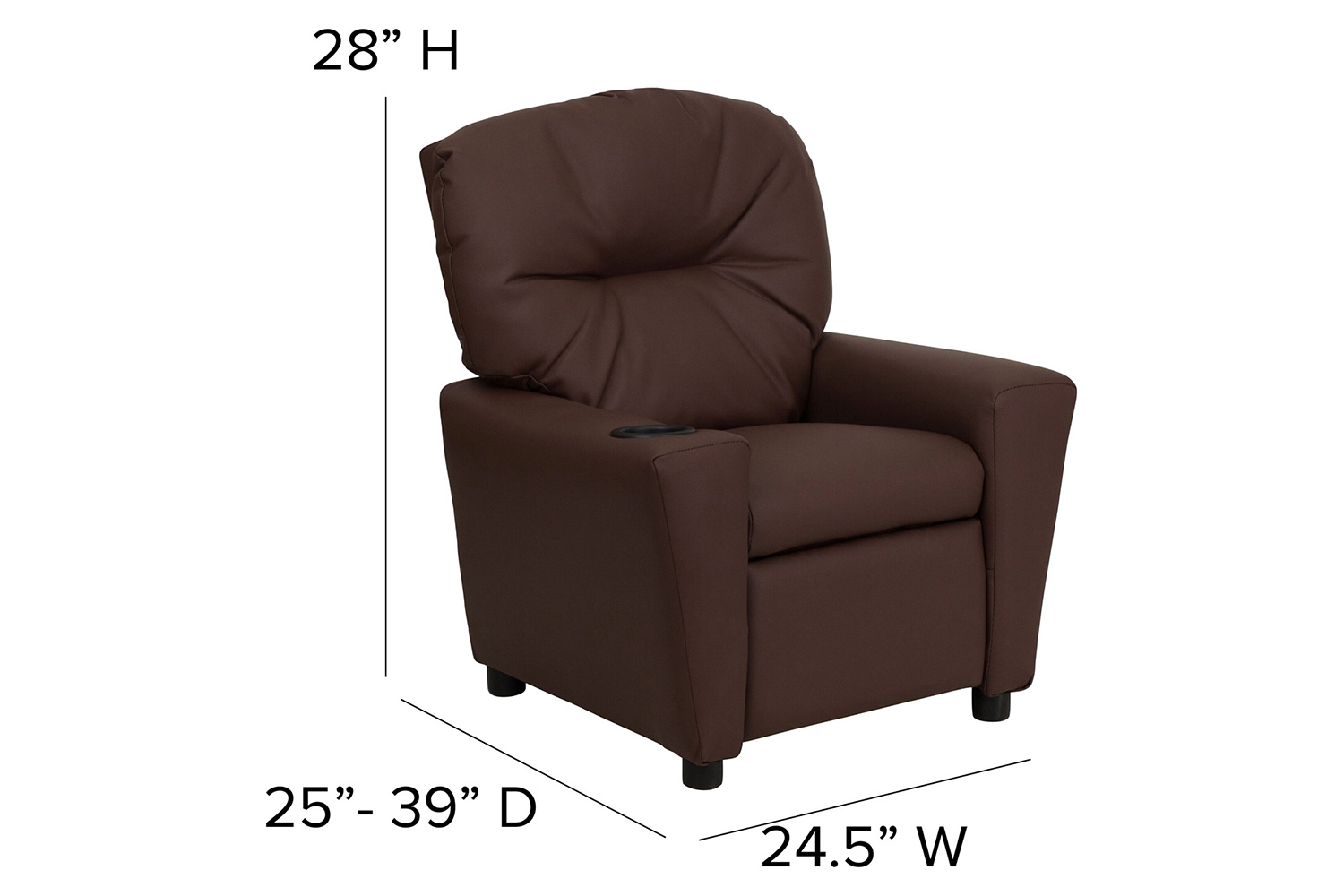 BLNK Chandler LeatherSoft Contemporary Kids Recliner with Cup Holder - Brown