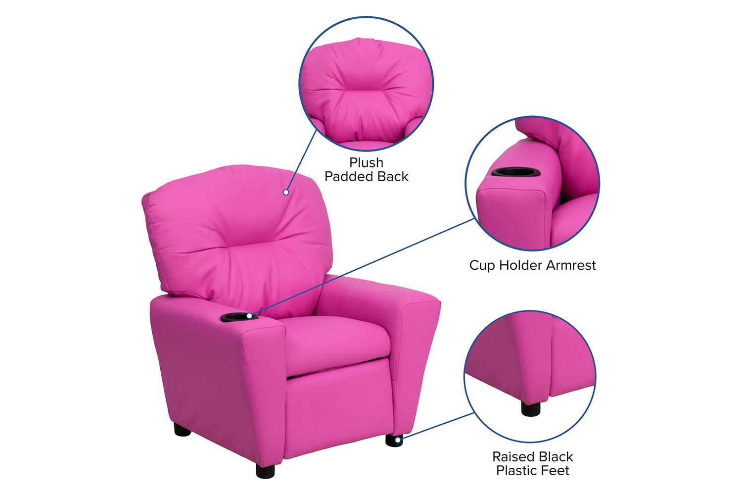 BLNK Chandler Vinyl Contemporary Kids Recliner with Cup Holder - Hot Pink