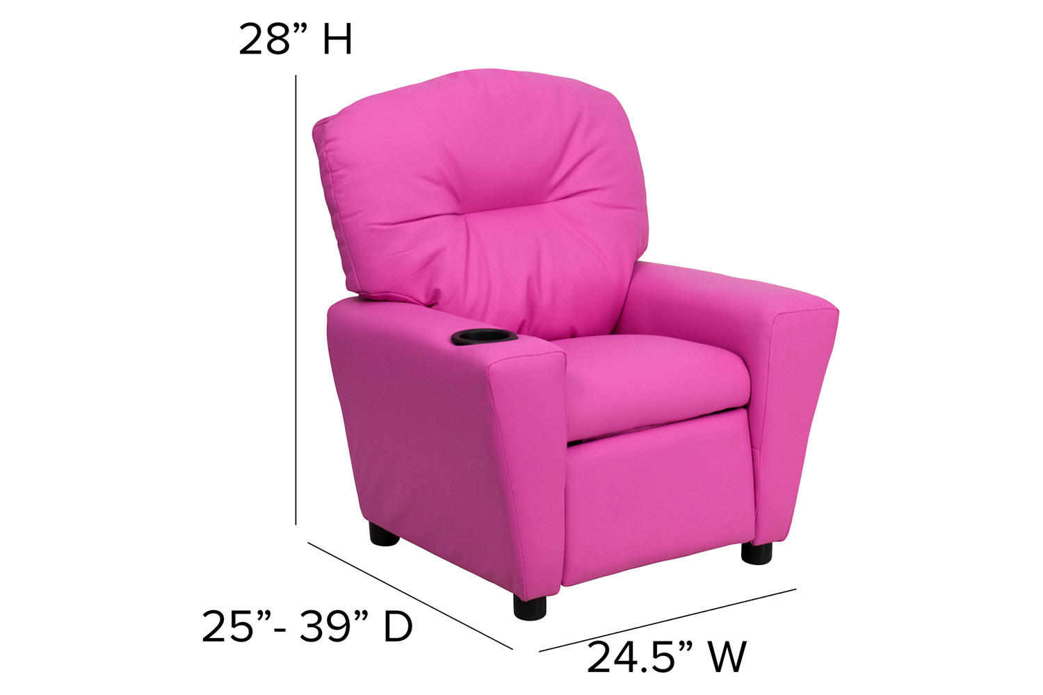 BLNK Chandler Vinyl Contemporary Kids Recliner with Cup Holder - Hot Pink