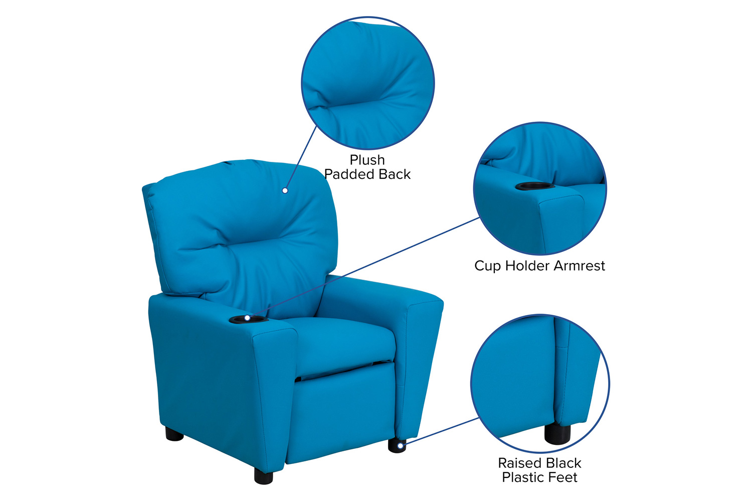 BLNK Chandler Vinyl Contemporary Kids Recliner with Cup Holder - Turquoise