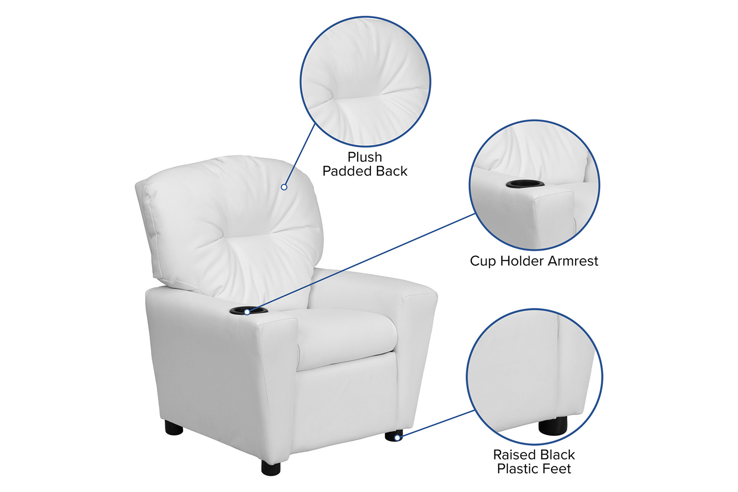 BLNK Chandler Vinyl Contemporary Kids Recliner with Cup Holder - White