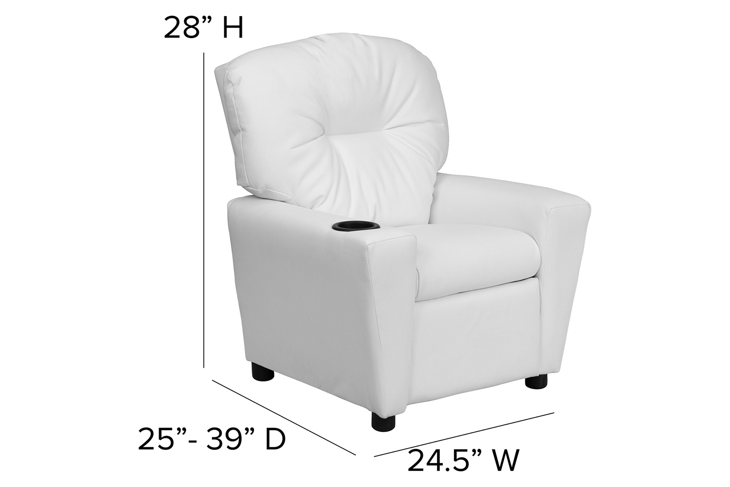 BLNK Chandler Vinyl Contemporary Kids Recliner with Cup Holder - White